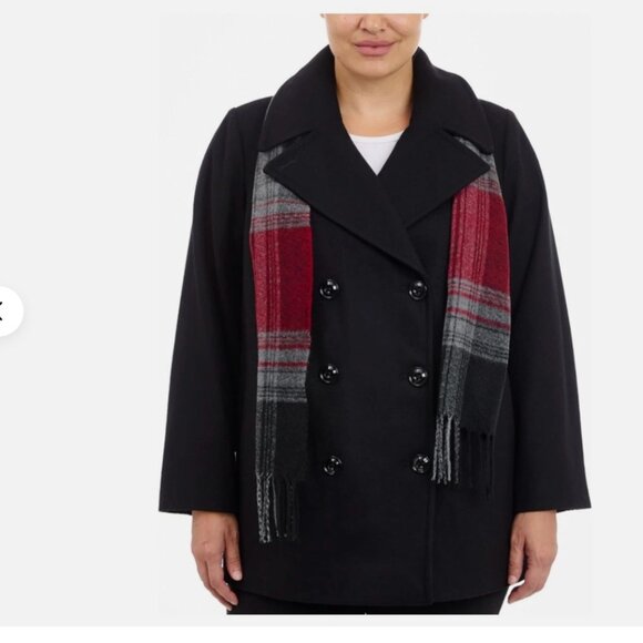 London Fog Women's Plus-Size Double Breasted Peacoat Black Size 2X Scarf Wool - Picture 1 of 8